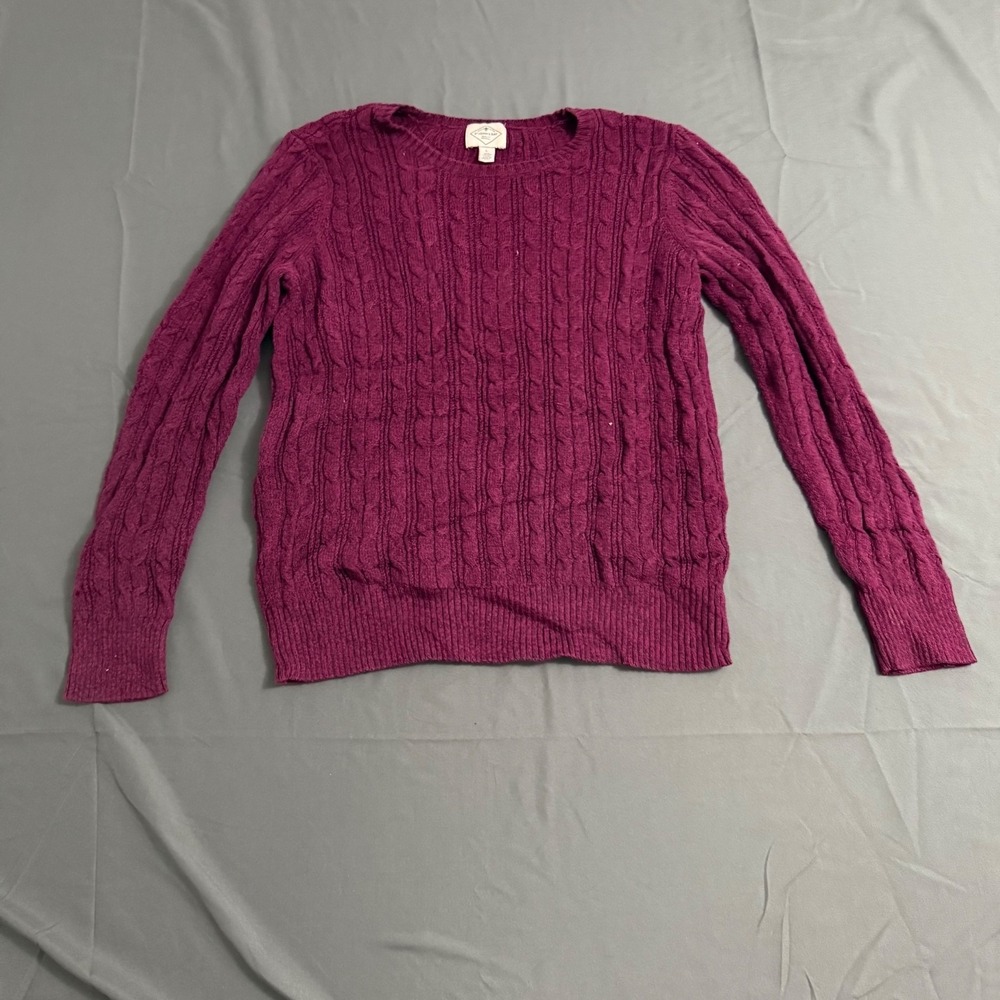 St John's Bay Cable Knit Sweater‎ Women's Large Maroon Cotton Blend Long Sleeve